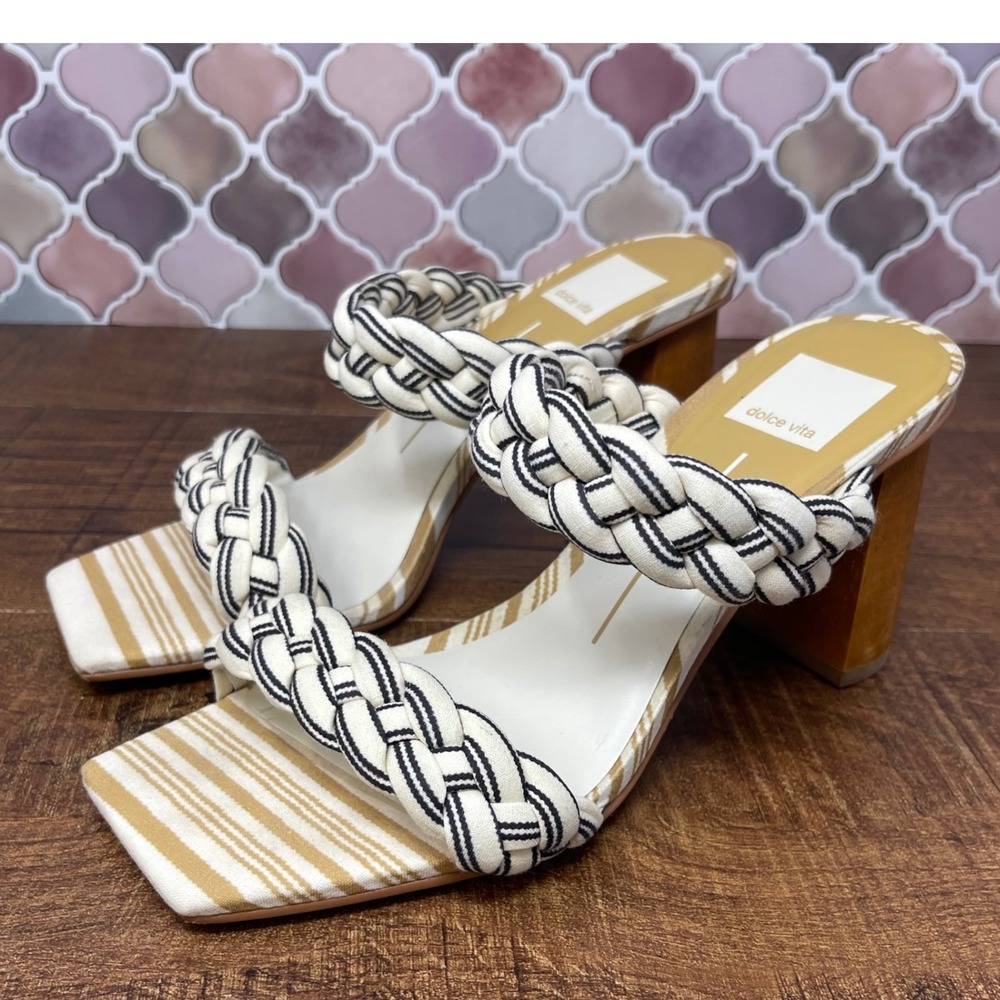 Dolce Vita - "Paily" Braided Stripe Block Sandal - Black/Off-White - Size 7‎ - Picture 9 of 15